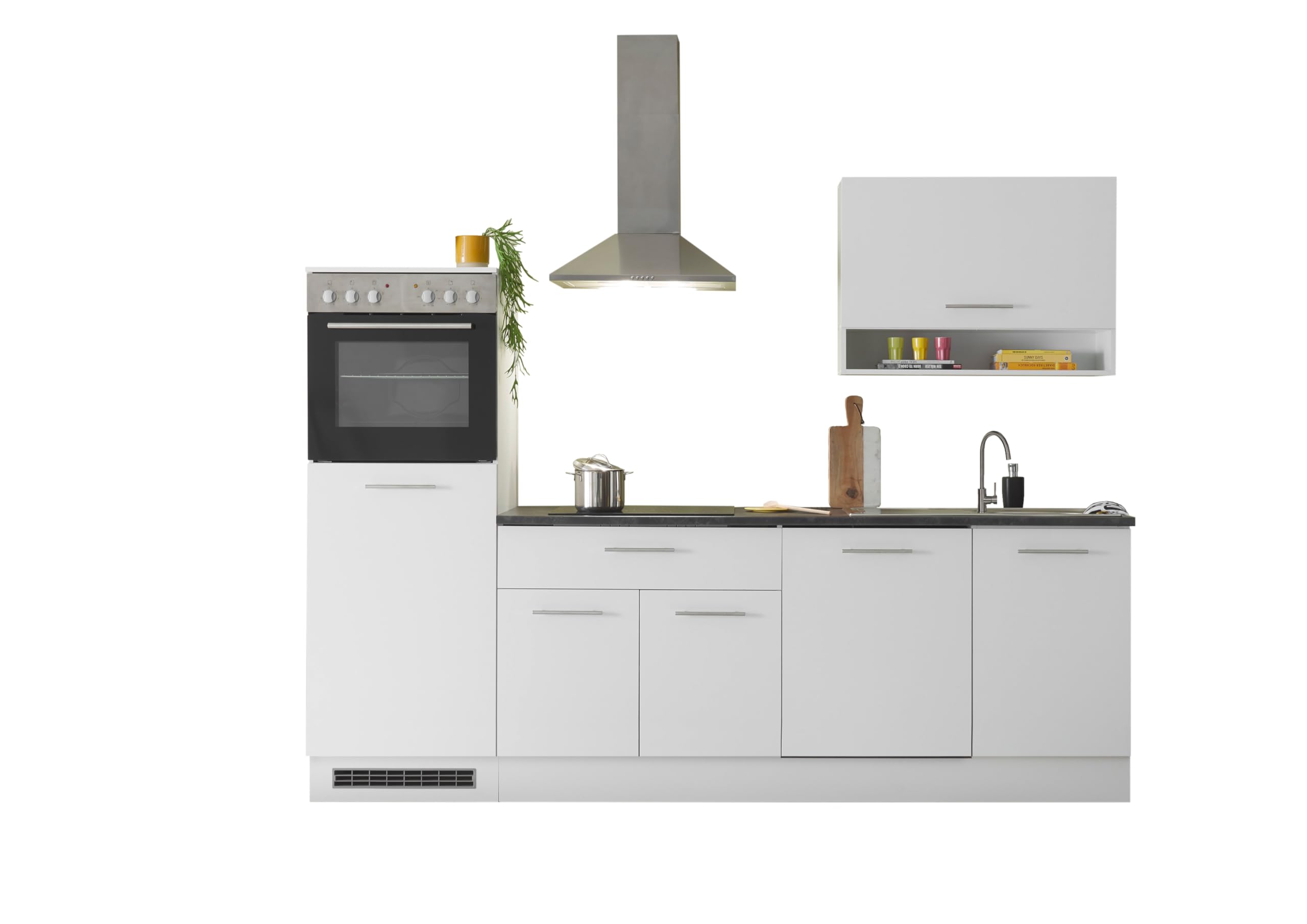 AVANTI TRENDSTORE - Sampeyre - Cucina completa nel colore bianco opaco/Stone dark, composto da diversi elementi. Lavandino ed elettrodomestici NON sono compresi. Dimensioni ca. LAP 260x220x60 cm