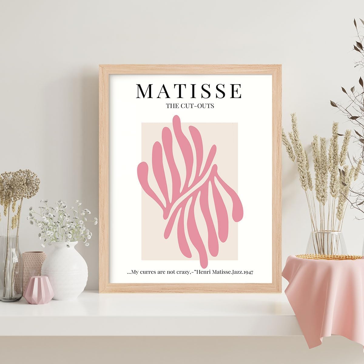 lianyibo Henri Matisse plakat wystawowy, koralowe różowe płótno, botaniczna abstrakcyjna sztuka ścienna, artystyczna dekoracja pokoju (40 x 60 cm/rama wewnętrzna)