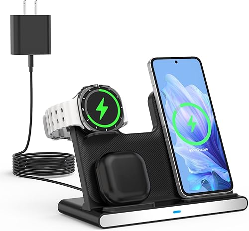 Cargador inalámbrico para Samsung, estación de carga inalámbrica 3 en 1, soporte de carga rápida plegable para teléfono y cargador de reloj para