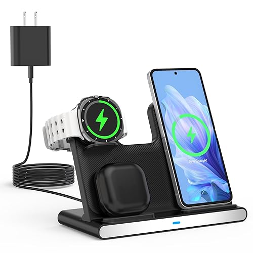 Cargador inalámbrico para Samsung, estación de carga inalámbrica 3 en 1, soporte de carga rápida plegable para teléfono y cargador de reloj para