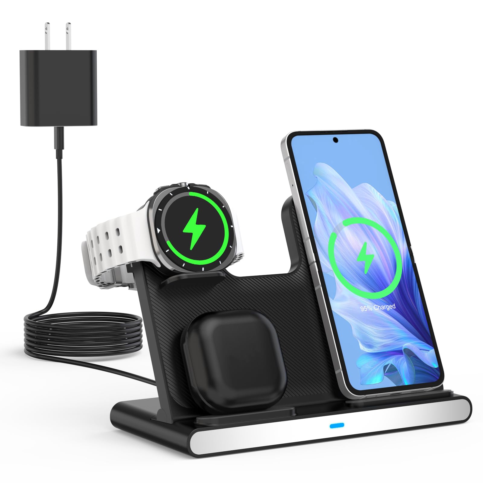 Kabelloses Ladegerät für Samsung, 3-in-1 kabellose Ladestation, faltbarer Schnellladeständer, Handy- und Uhren-Ladegerät für Galaxy S25 Ultra/S24/S23/Z Fold/Flip 7/6/5, für Galaxy Watch 8/7/6/5/Pro
