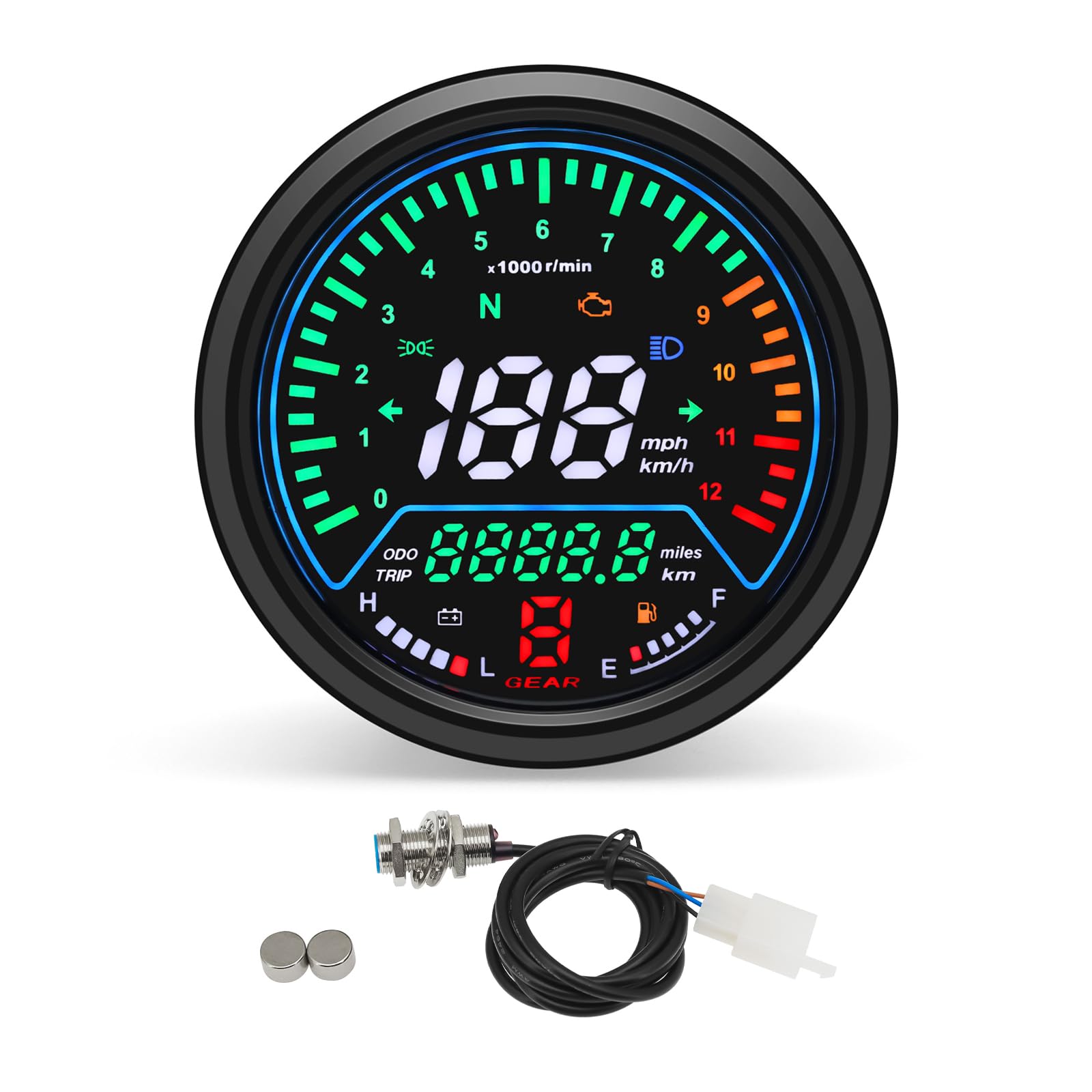 Universal Motorcycle Speedometer with Tachometer 12000 RPM, 6 Gear, Mileage, Volt, Oil Level, Indicator Light Km/h MPH LCD Anti-Glare 12V Digital Speedometer for Motorcycle Gauge Cluster-picture-28