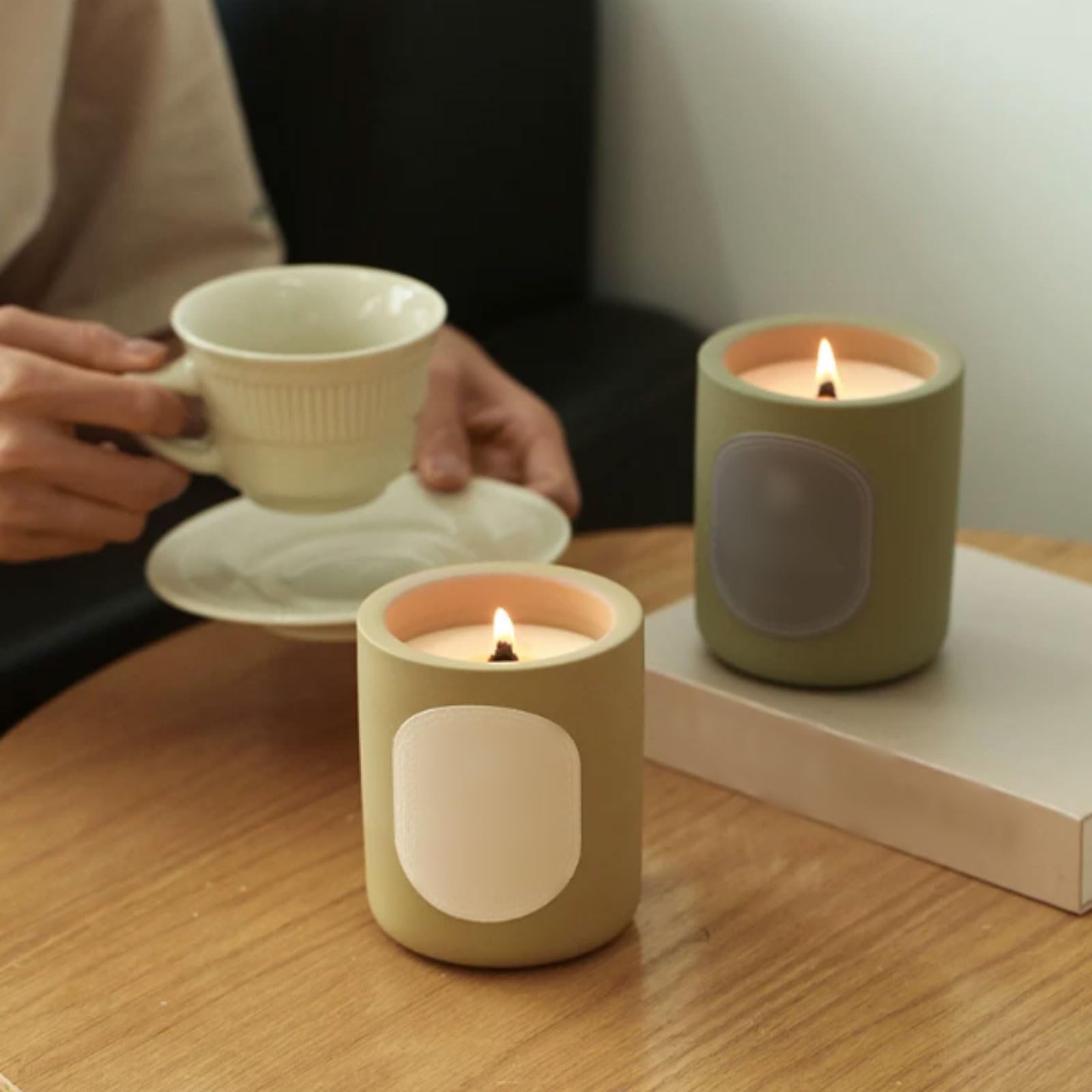 Exquisito Velas de cerámica hechas con cera de soja y aceites esenciales, vela perfumada reutilizable, altamente perfumada for dormitorio y oficina meloso(Beige)
