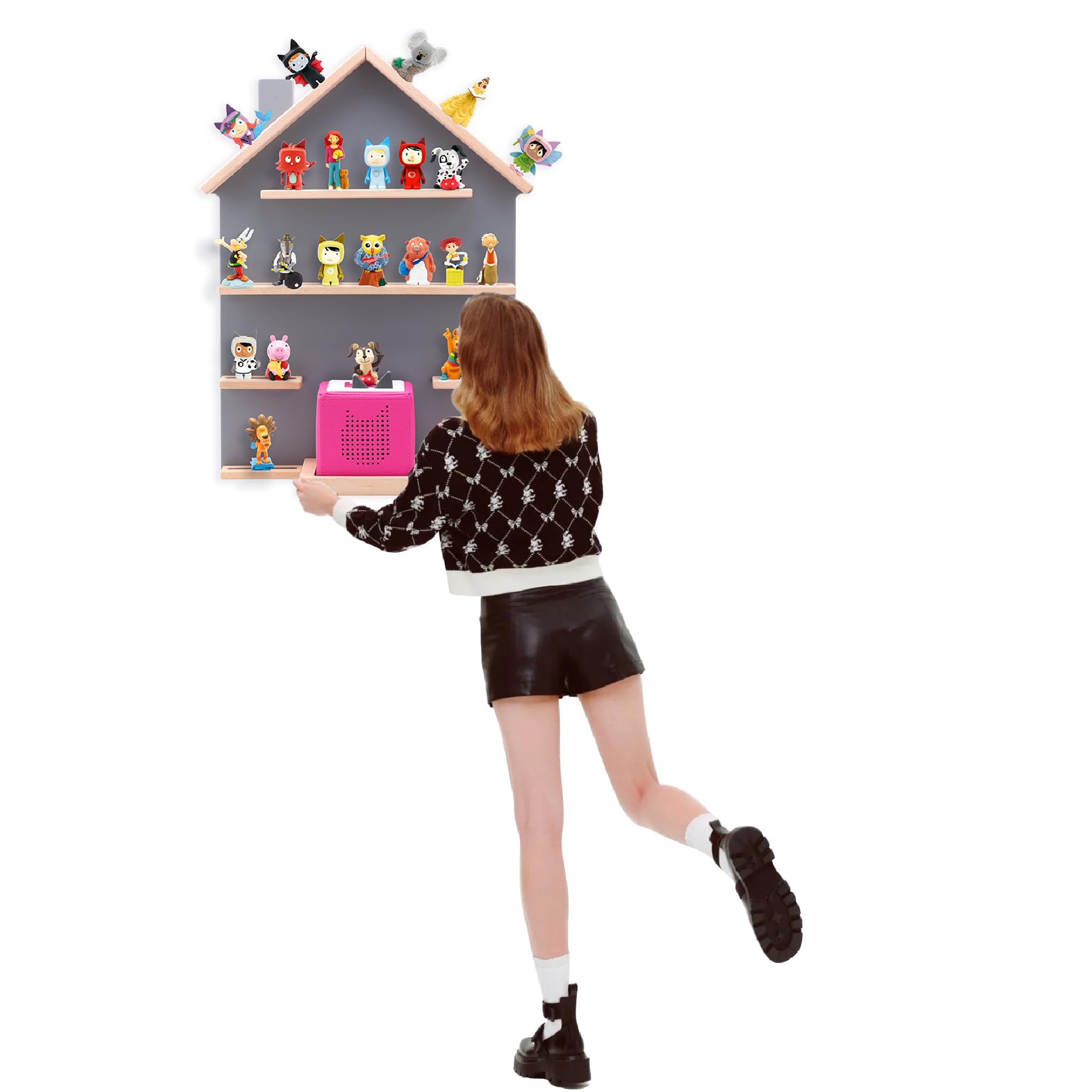 Étagère murale, pour boîte à musique, compatible avec Toniebox et Tonies, pour plus de 40 figurines, pour chambre d'enfant et de bébé, grise