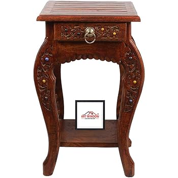 Onlineshoppee Hand Carved Side Table Brown Amazon In Home Kitchen