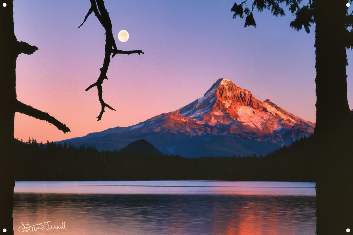 Mt Hood & Moon from Lost Lake, Oregon Metal Art Print from Photograph by Steve