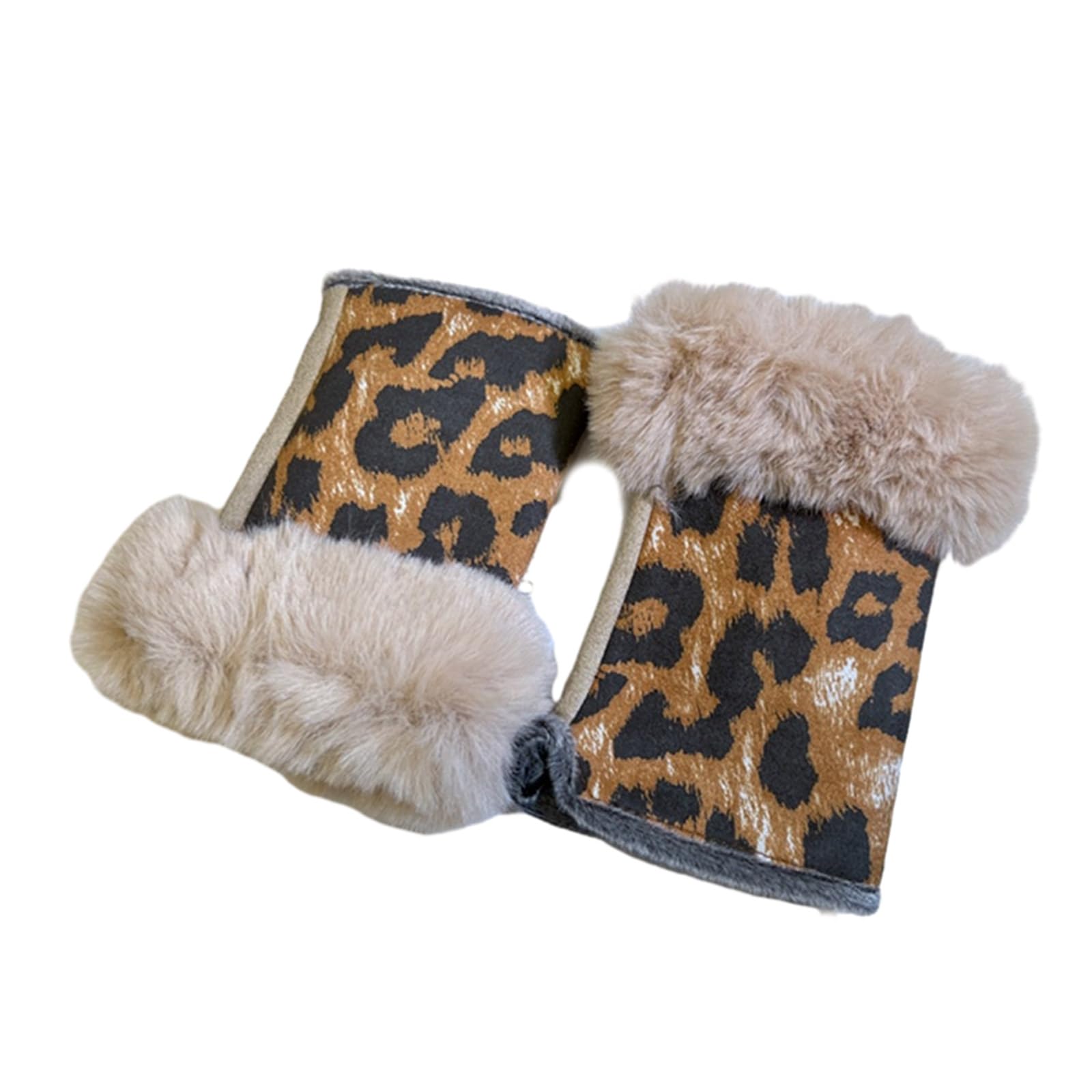 jojnsha 1 Pair Half Finger Gloves Coldproof Warm Mittens Leopard Print Female Fingerless Gloves Windproof For Outdoor Cycling