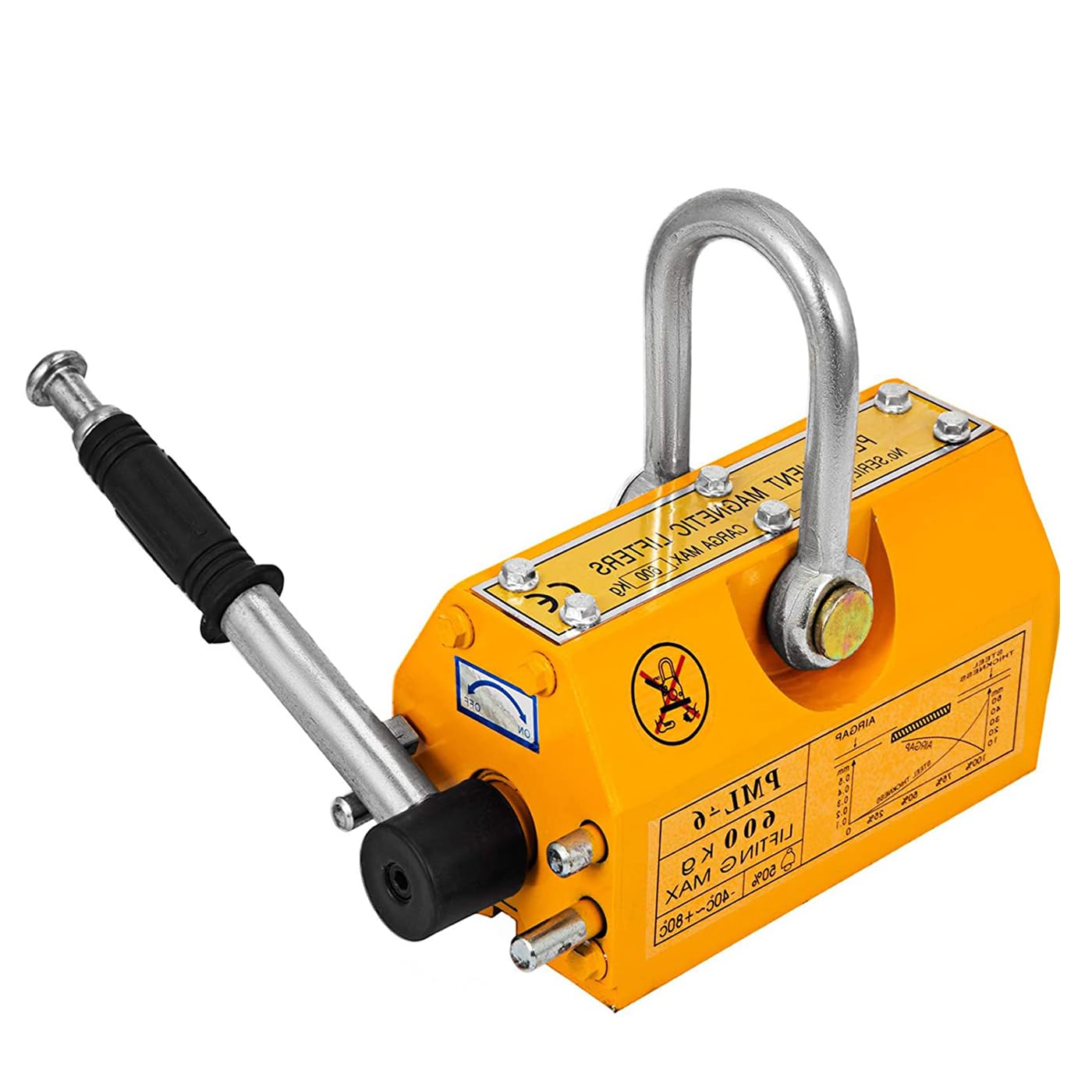 Sollevatore Magnetico a Magnete in Acciaio, Capienza Stimata 600 kg Magnete di Sollevamento per Carichi Pesanti, giallo