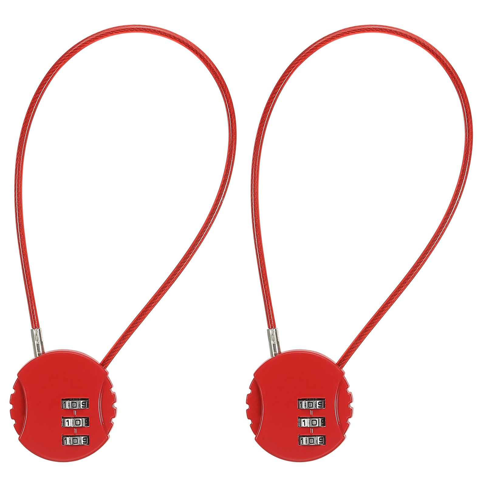 PATIKIL 2 Pack 3 Digit Combination Lock,Round Helmet Padlock Cable Lock Gym Locker Lock with 0.98Ft Flexible Security Steel Lock Wire for Bike Locker Travel Luggage Red
