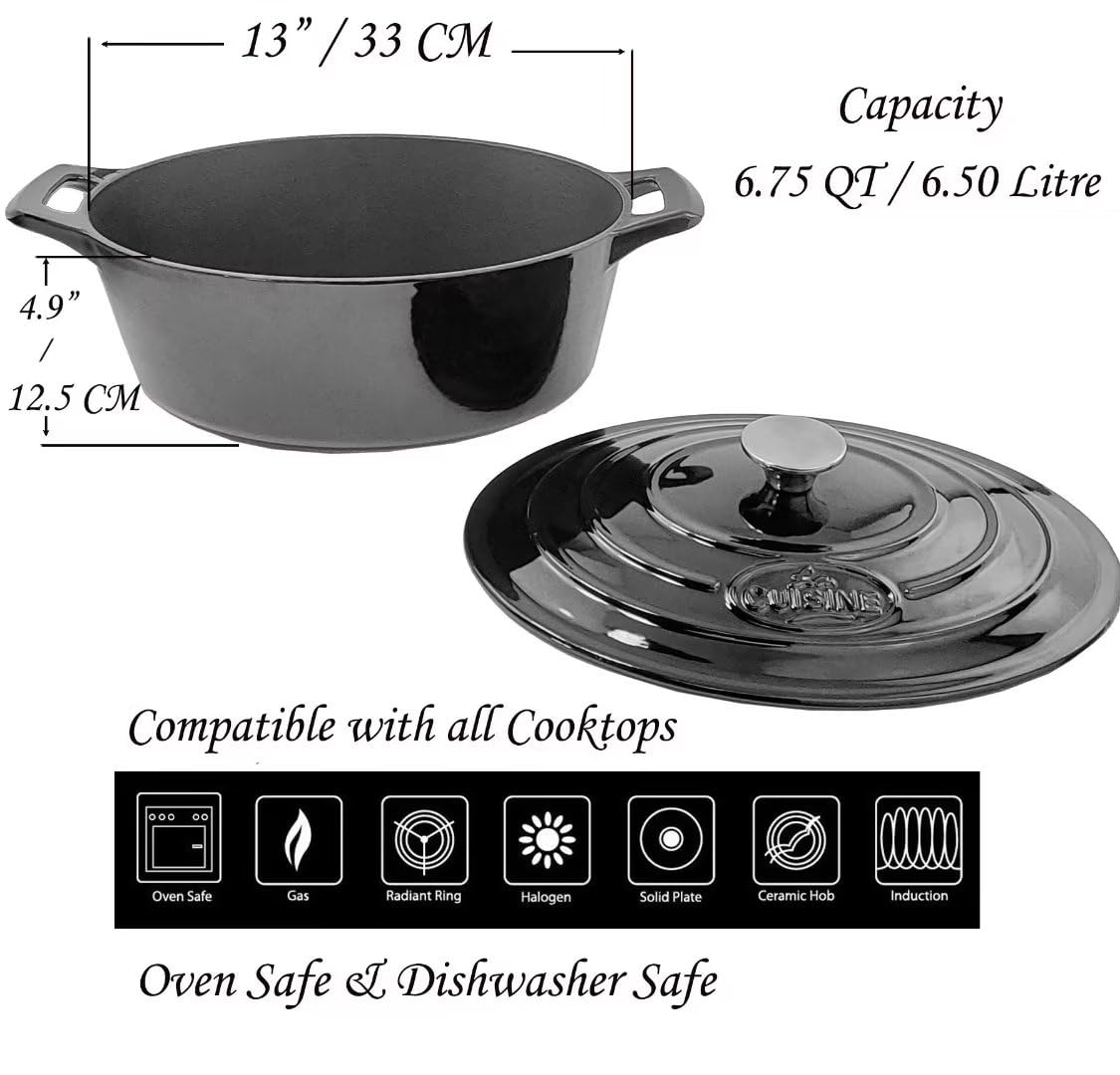 Casseruola Ovale In Ghisa Kela Calido 4L – Forno Olandese Smaltato Per Induzione, Forno E Tutti I Piani Cottura, Nero