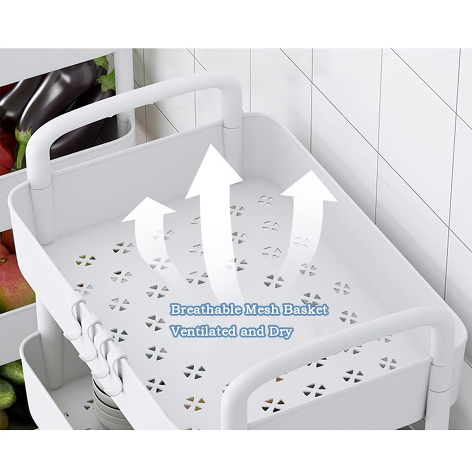 Carrito de cocina multicapa gris, estante de almacenamiento móvil para frutas y verduras, diseño delgado, plástico duradero, maximiza el espacio de la cocina de manera eficiente