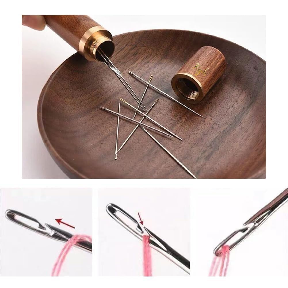 VANSHORA Self Threading Sewing Needles Set 30 Pieces Metal Quilting Embroidery Hand Stitch Needles Mixed Sizes with Wooden Storage Case Easy Threading Needle Kit for Sewing Craft Repair Tool 3