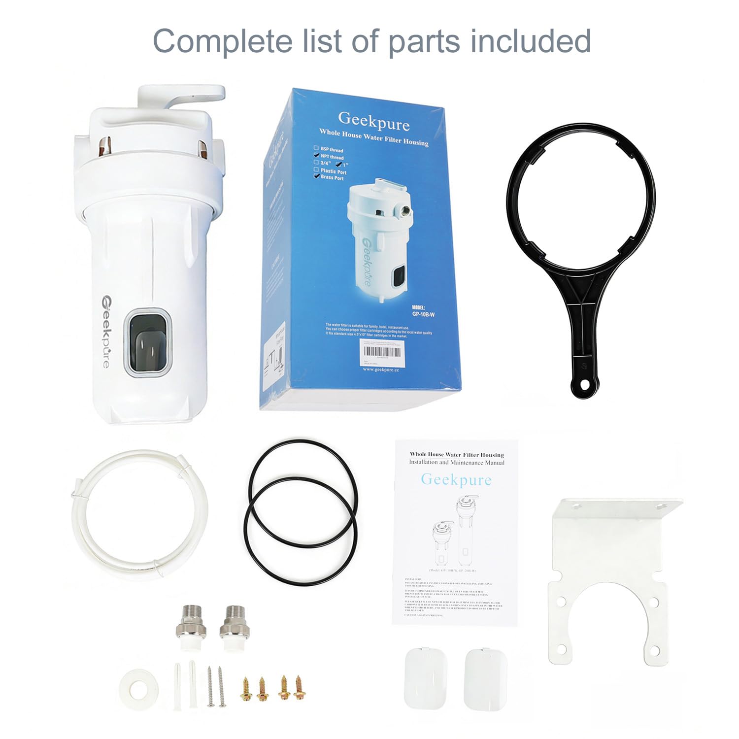 Geekpure 10-Zoll-Gehäuse für Ganzhaus-Wasserfilter – Passend für 4,5"x10"-Filter – 1 Zoll BSP-Messinganschluss mit 4 Betriebsstellungen: Filtern, Bypass, Rückspülen, Stoppen