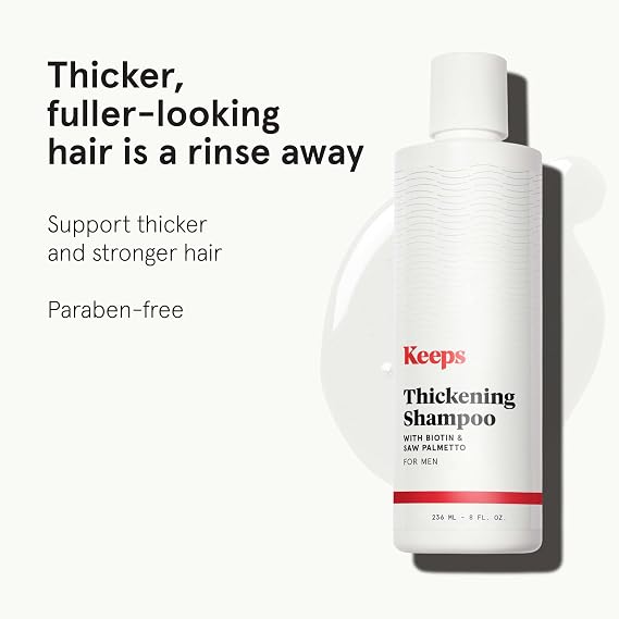 Keeps Thickening Shampoo for Men - Anti-Thinning Hair Care with Biotin, Caffeine & Saw Palmetto - Color-Safe Men's Volumizing Shampoo - DHT-Blocker - for Fuller, Thicker Looking Hair - 8 Oz