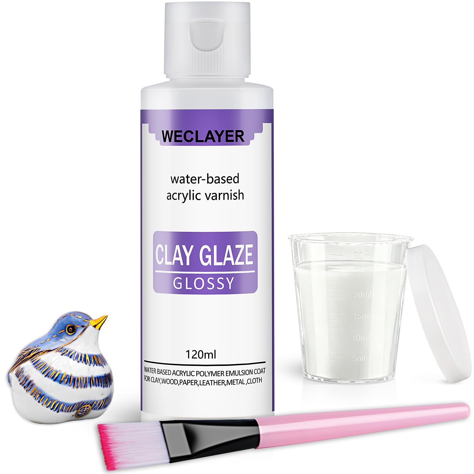 WECLAYER Polymer Clay Glaze – 120ml/4oz High-Gloss Varnish with Brush & Lidded Measuring…