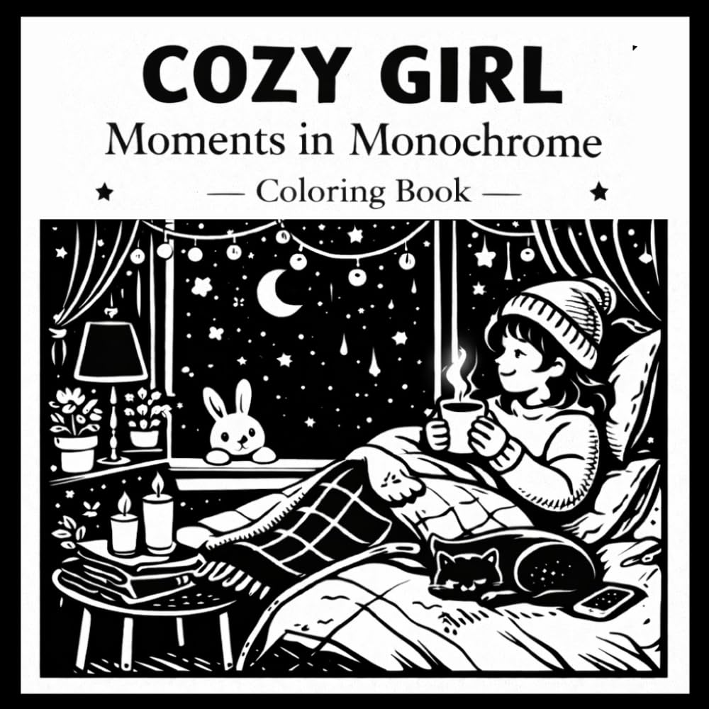 Cozy Girl Moments in Monochrome – Coloring Book: Simple Cozy Scenes to Relax, Unwind, and Enjoy (Areen Art Series)