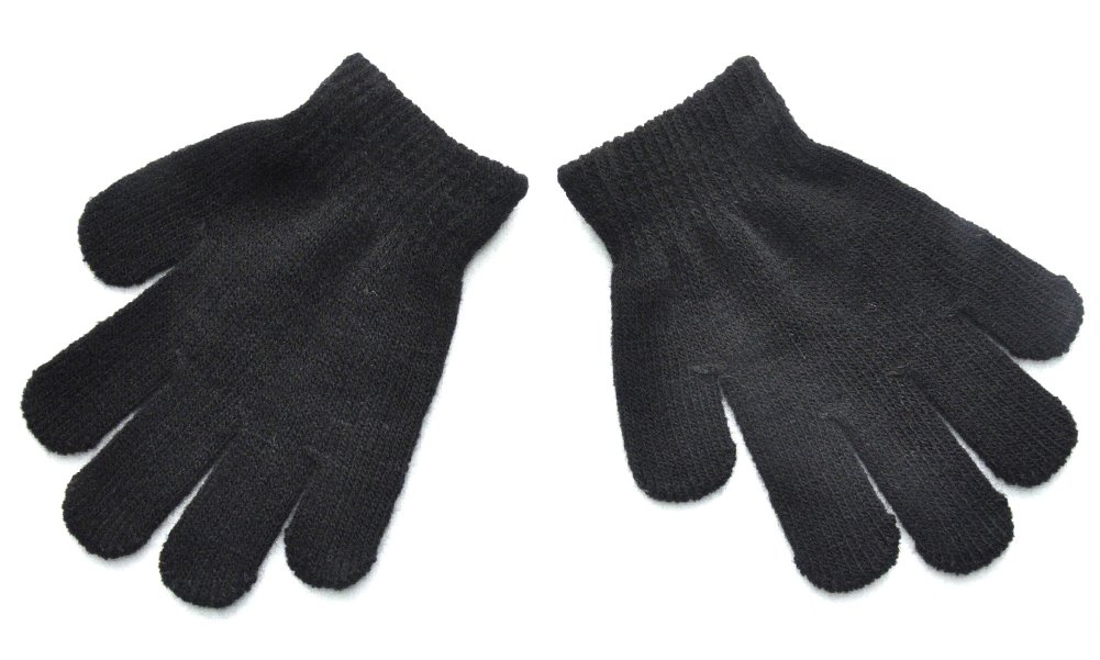 BaiX Little Kids Solid Winter Knitted Full Finger Gloves, 3-8 Years Old, Black