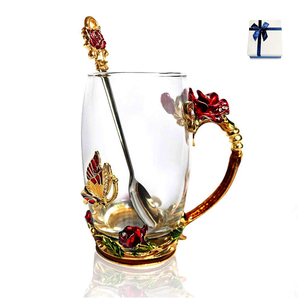 Vos Risus Glass Coffee Mug Tea Cup Birthday Present Mothers Day Gifts for Mom Grandmother Grandma Women Her Friends Girlfriend Sister Wife Tall Red