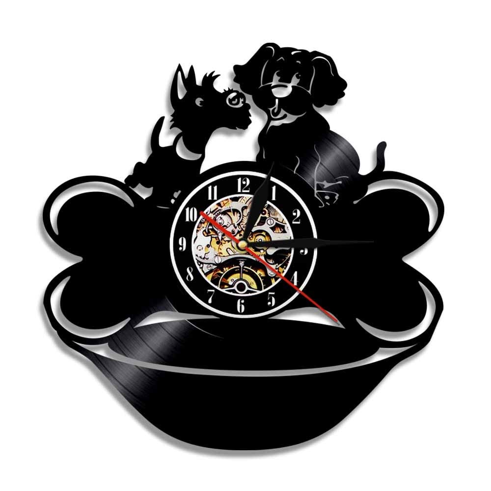 30cm Lovely Dog Couple Vinyl Record Orologio da parete Animali Design moderno Cucciolo Orologio vintage Regalo fatto a mano per amante degli animali domestici con 7 colori Cambia amico Regali Lampad