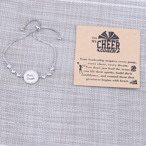 Image of BEKECH Cheerleader Coaches Cheer Coach Bracelet Jewelry for Coaches Cheer Gift for Her Appreciation Gift for Cheerleading (card-silver)