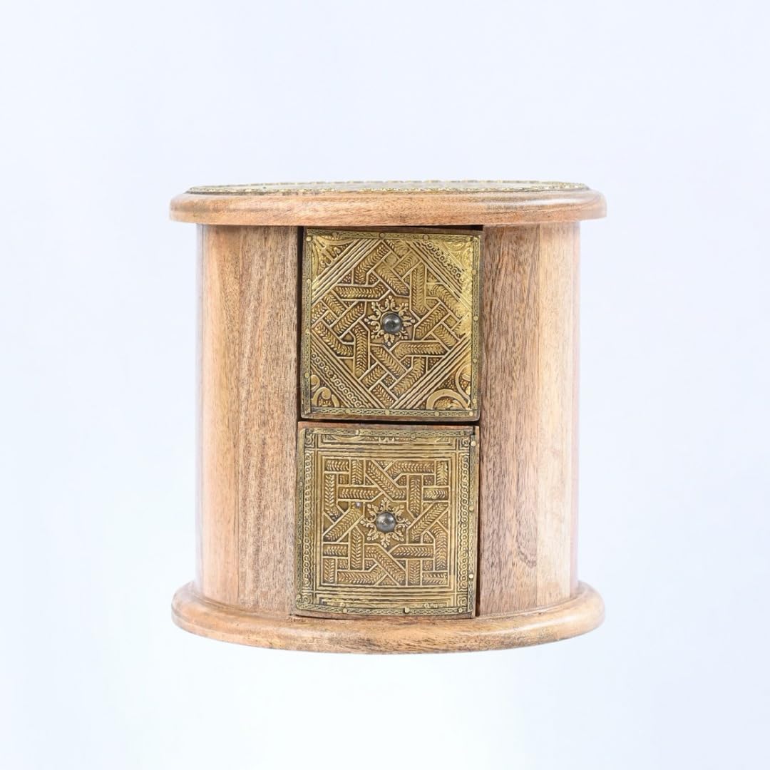 Indune Lifestyle Round Shaped Wooden Chest of Drawers with Brass Work 1