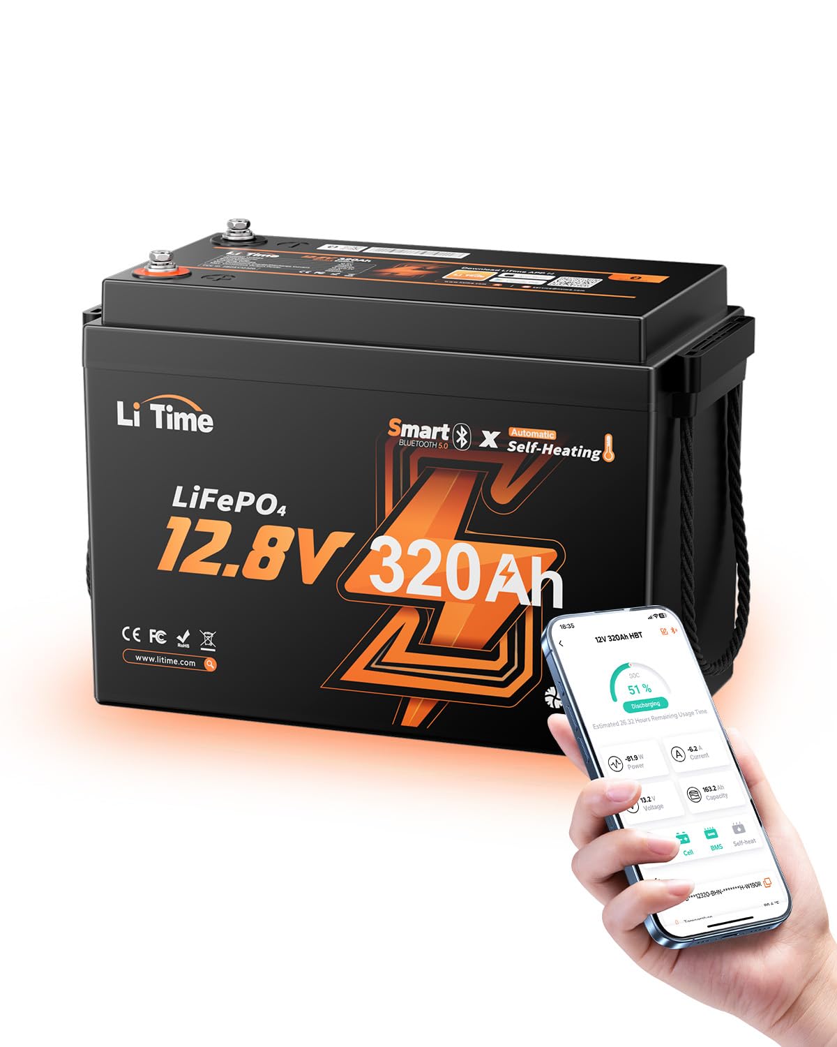 Litime 12V 320Ah Mini LiFePO4 Battery with Self-Heating