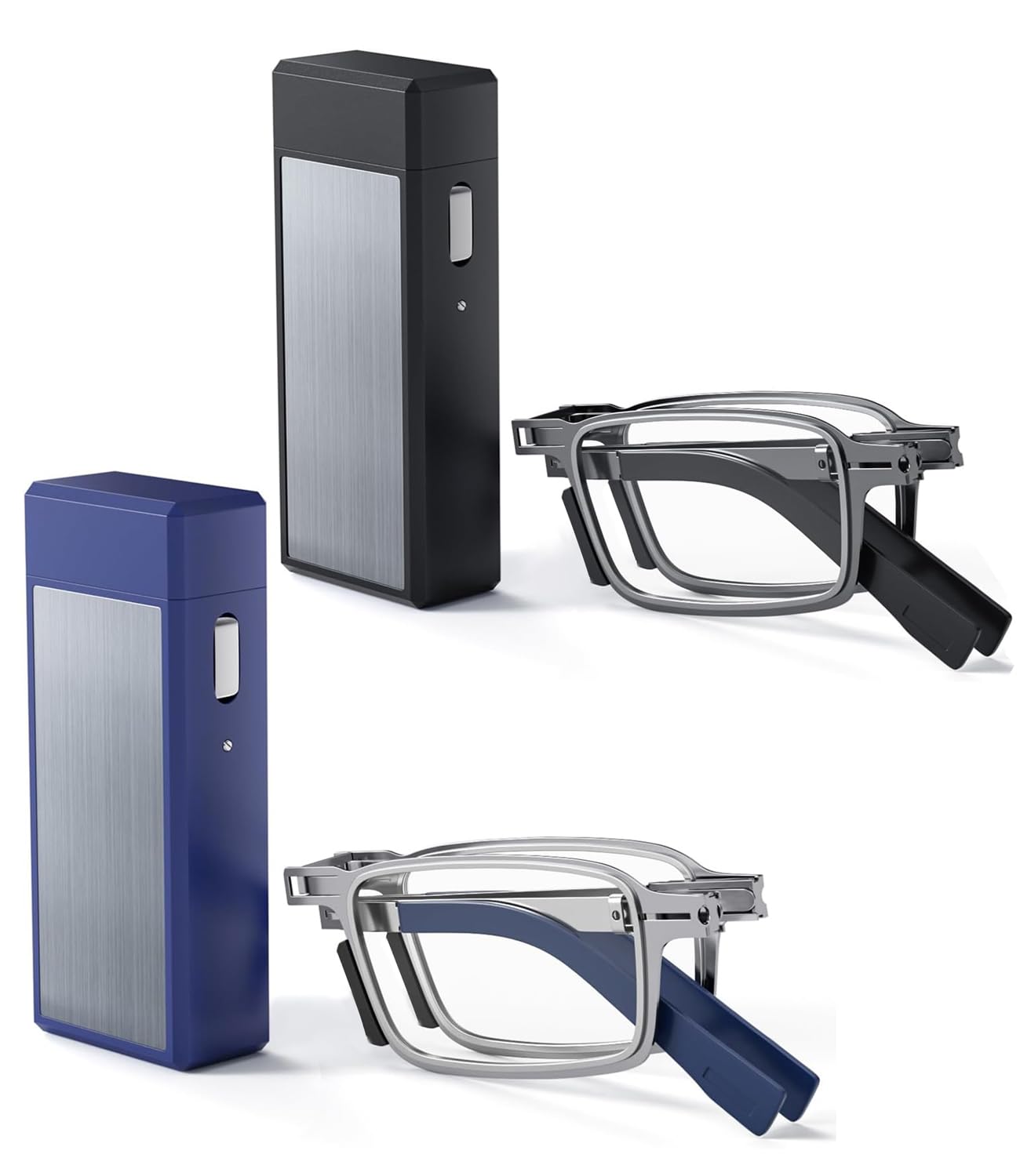 Hubeye Ultra Thin Folding Reading Glasses for Men 2 Pack Blue Light Blocking Compact Computer Foldable Readers With Case