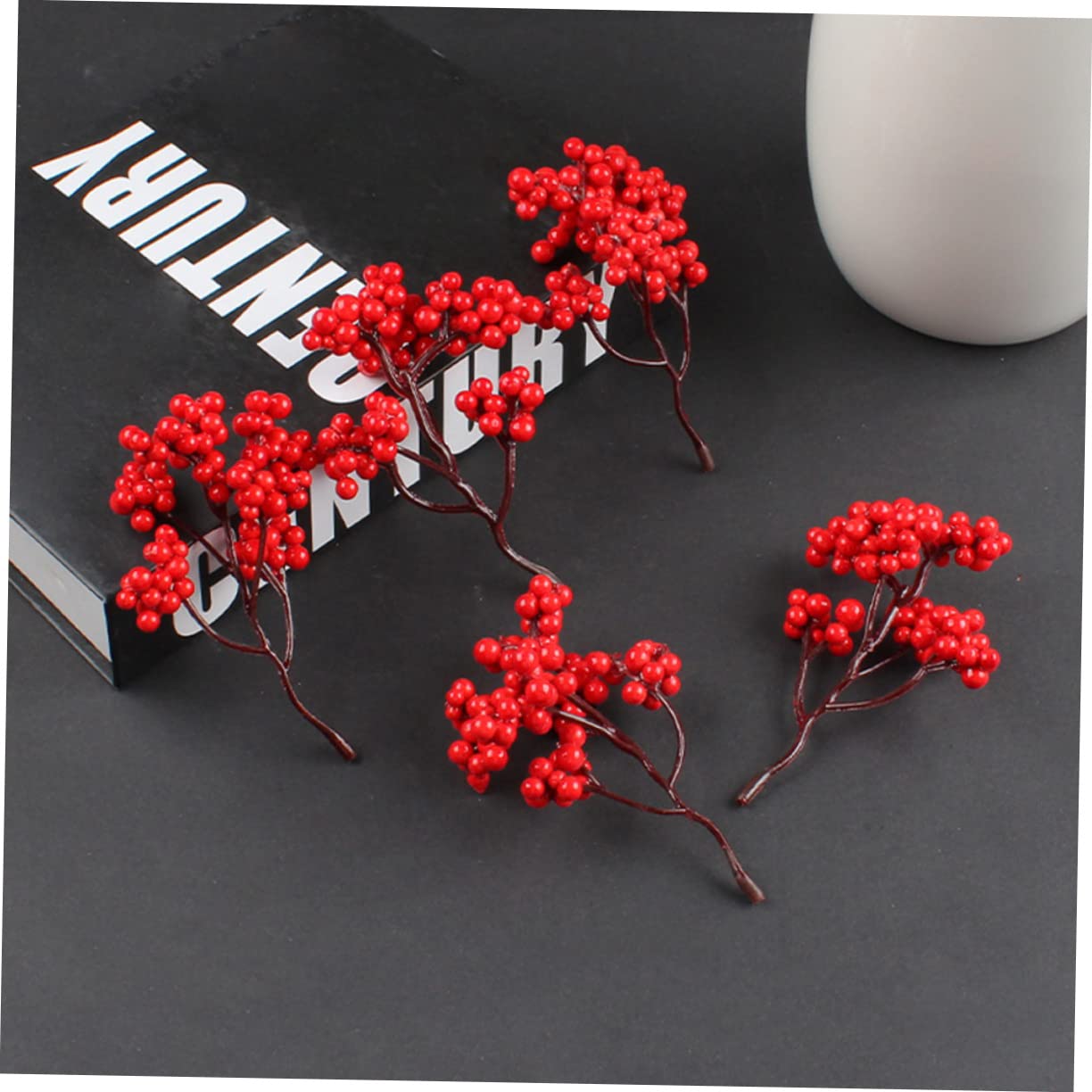 PRETYZOOM 40 Piezas De Frutas Rojas Artificiales Guirnalda De Navidad Tallos De Rojas Ramas De De Acebo Ramas De Artificiales Manualidades Tallos De