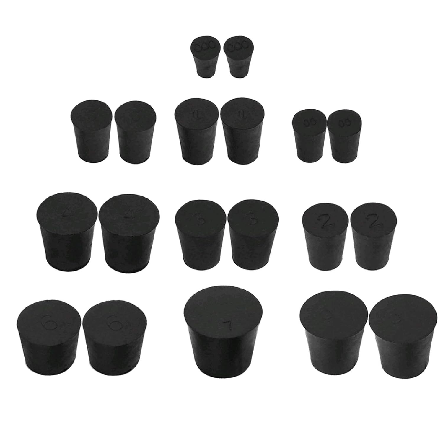 Anpatio 19PCS Tapered Solid Rubber Stopper Plug Laboratory Test Tube Bungs 10 Assorted Sizes 000