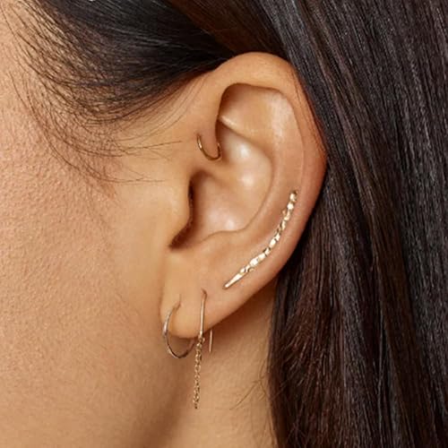 Miniatura 5 de 14K Gold Filled Hammered Pair of Ear Climber Earrings, Ear Crawlers, Long Curved Clip On Pins, Piercing Earrings, Charm Handmade Hammered Gold
