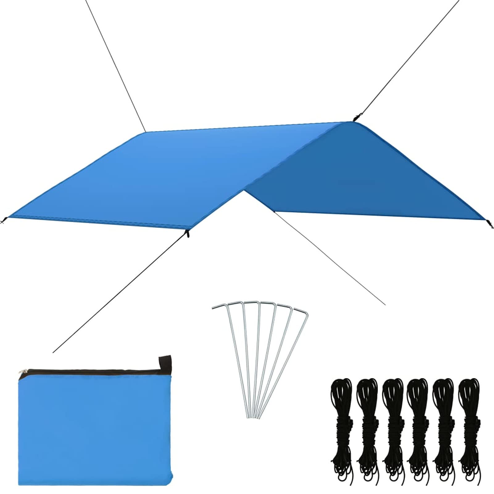 Tidyard Impermeables Lonas de Tiendas de Campaña Toldo de Camping Toldo de Jardín Toldo de Sombra para Playa/Parque,Lona de Picnic Protección UV Azul 4x4 m