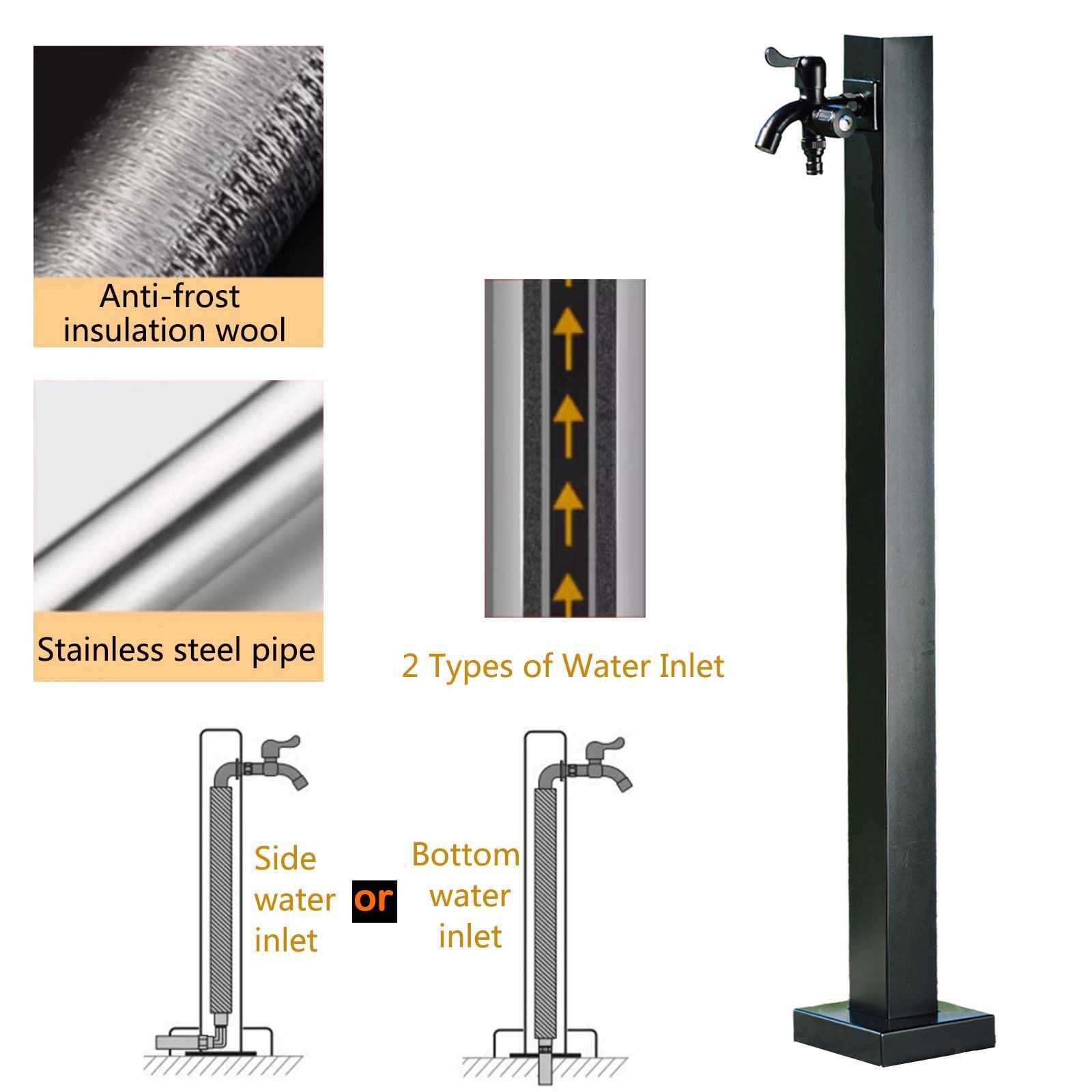 Grifo de acero inoxidable para exteriores con doble salida, anticongelante y protección solar para uso en jardín