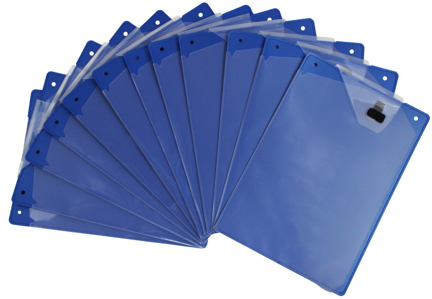 Carpeta para taller (12 unidades, A4, de plástico irrompible, polipropileno, con bolsillo para llaves de coche), color azul