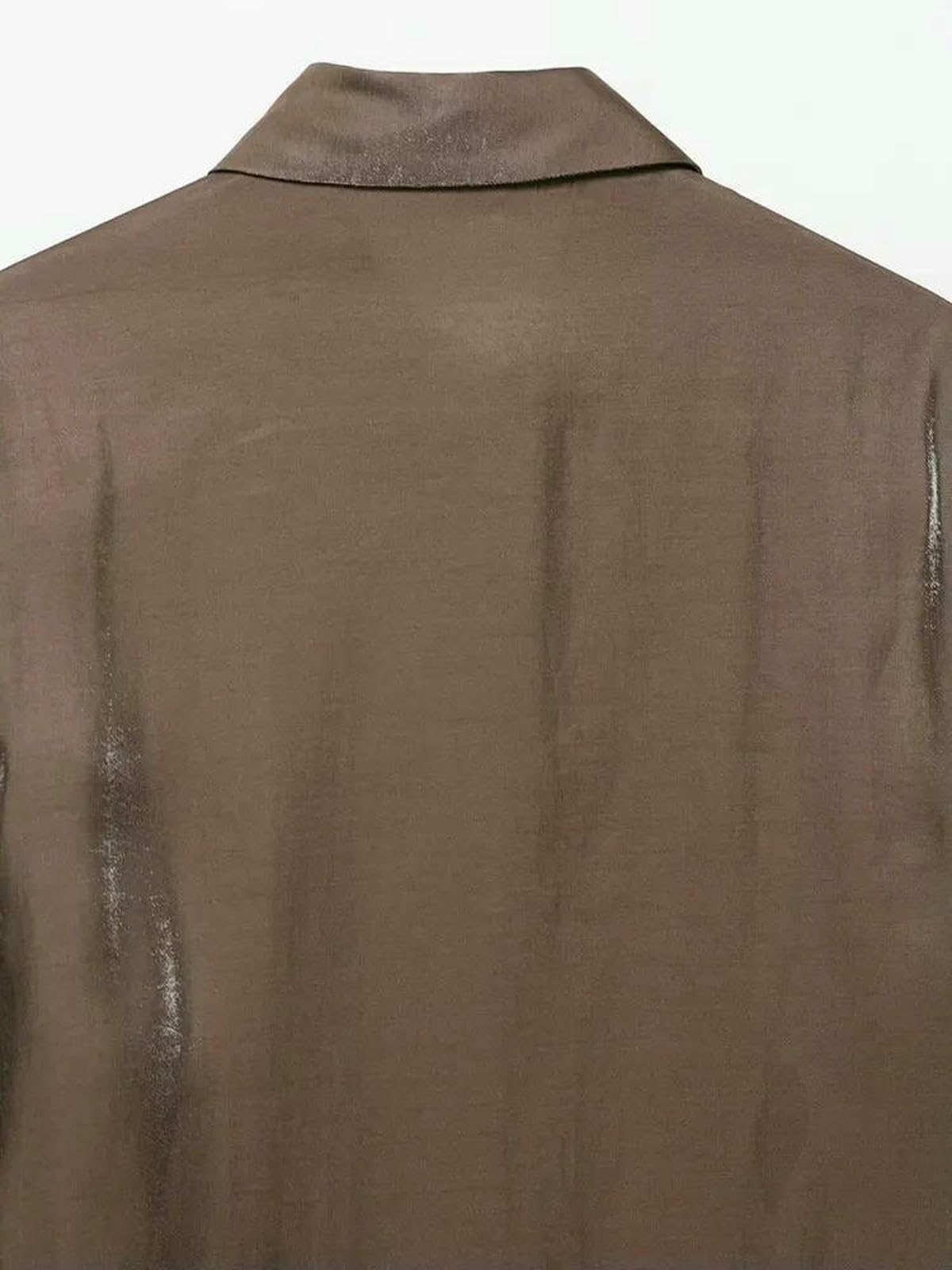 Chemisier Femme Chic et élégant Boutonné À Manches Longues pour Femmes, Chic, Marron, Fluide, Haut Féminin, Tenue Décontractée Élégante-comme Image-XS