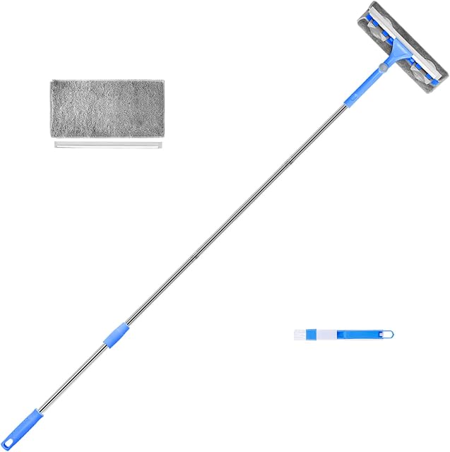 Mitclear Telescopic Windows Squeegee Cleaning Kit, 2 in 1 Shower Squeegee with Extension Poles, High Windows Glass Washing Equipment with Microfiber, Window Cleaner Tools for House Car(65")