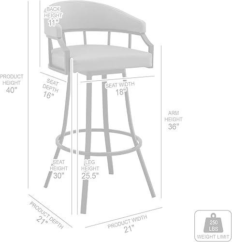 Miniatura 3 de Armen Living Valerie Taburete giratorio de 30 pulgadas de piel sintética gris pizarra y metal negro
