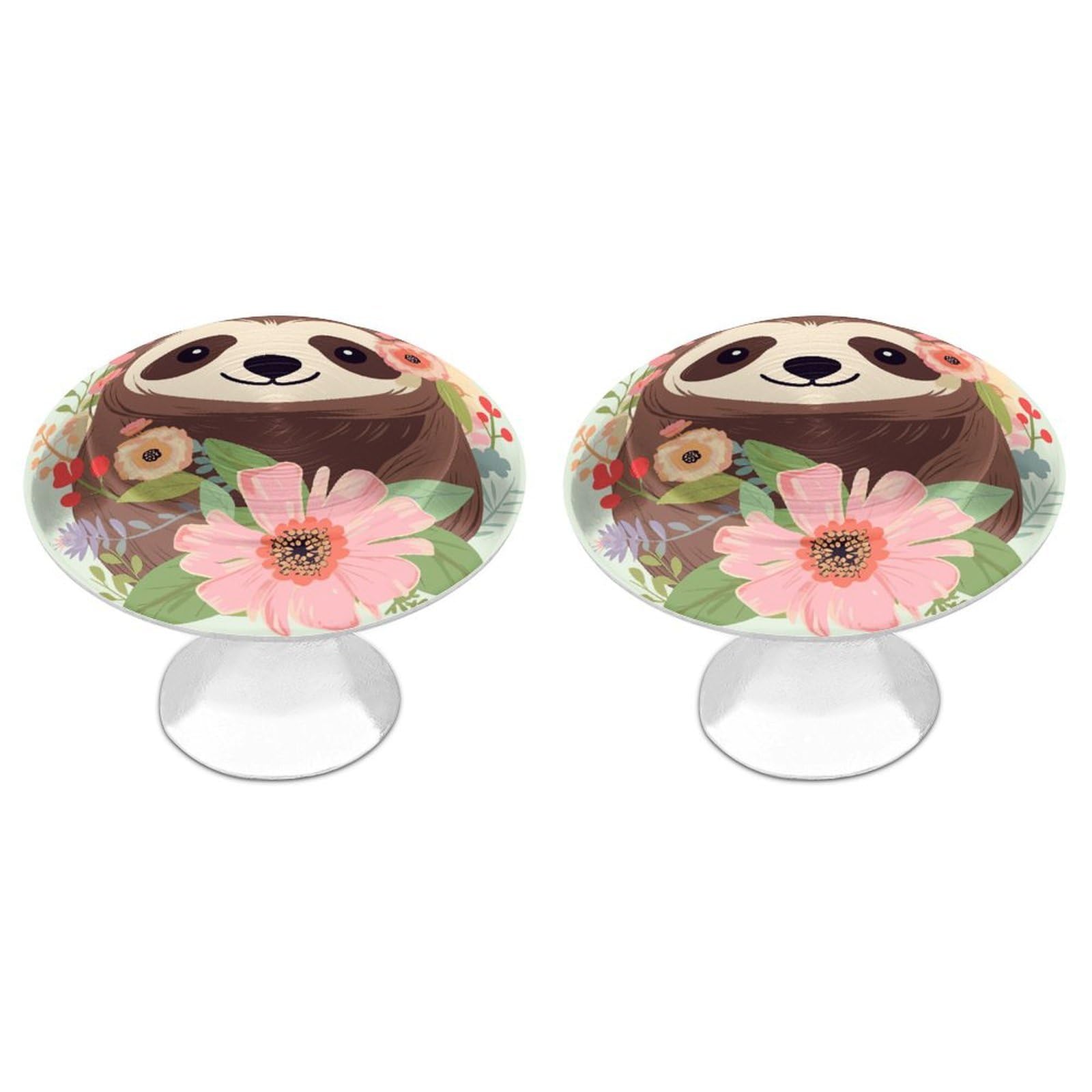 LDGSUPH Sloth and Flowers Drawer Pulls Exquisite Round Cabinet Knobs Closet Door Pulls Sturdy Stainless Steel Door Handle Dresser Drawer Knobs Cabinet Handles for Furniture Pull 2pcs
