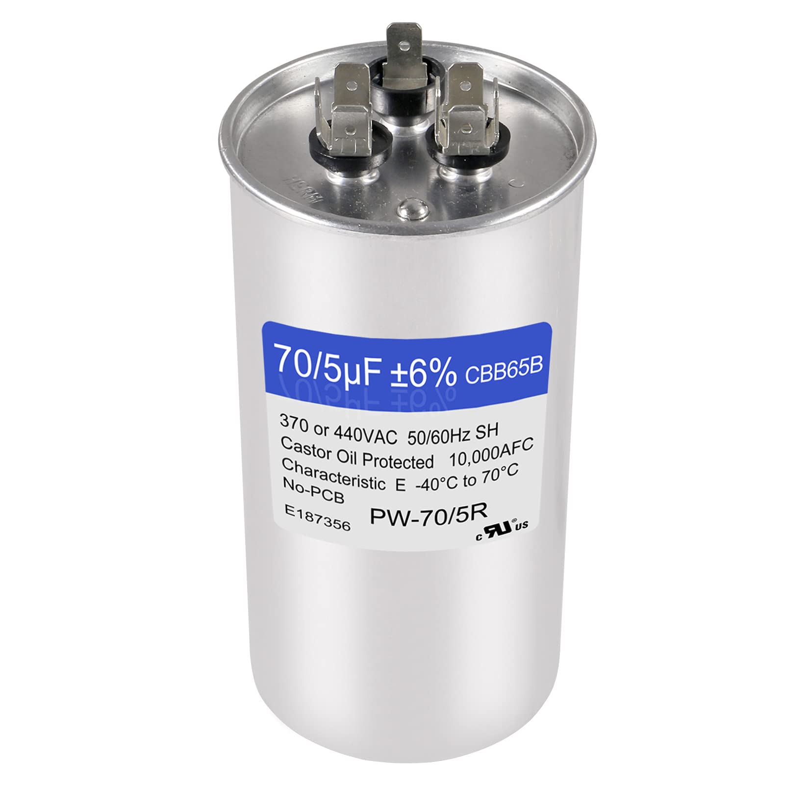 D-FLIFE 70+5 UF Dual Run Capacitor - 440V CBB65 Round For AC Units, Heat Pumps, Fan Motors