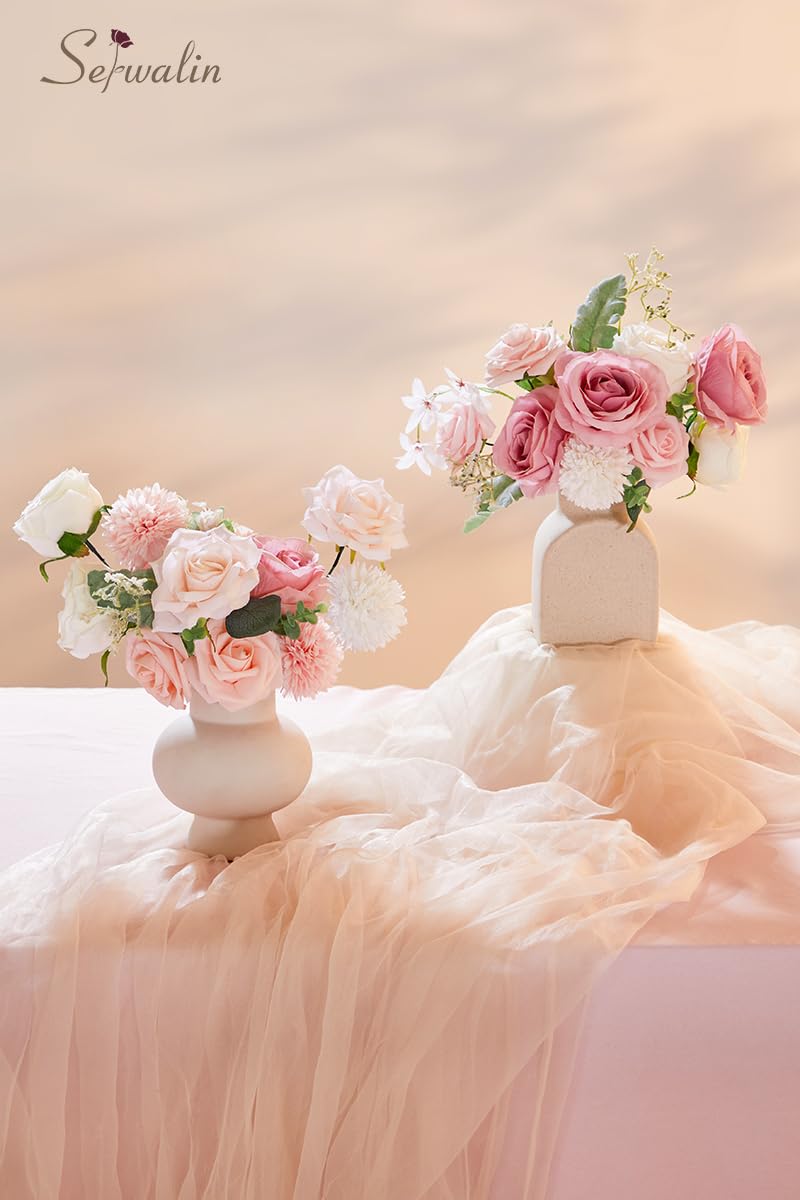 Serwalin Artificial Flowers Fake Flowers for DIY Wedding Bouquets Cake Decoration Mixed Roses Combo Blush Pink and White Flower Centerpieces Arrangements for Party Table Chair Decor - Image 3