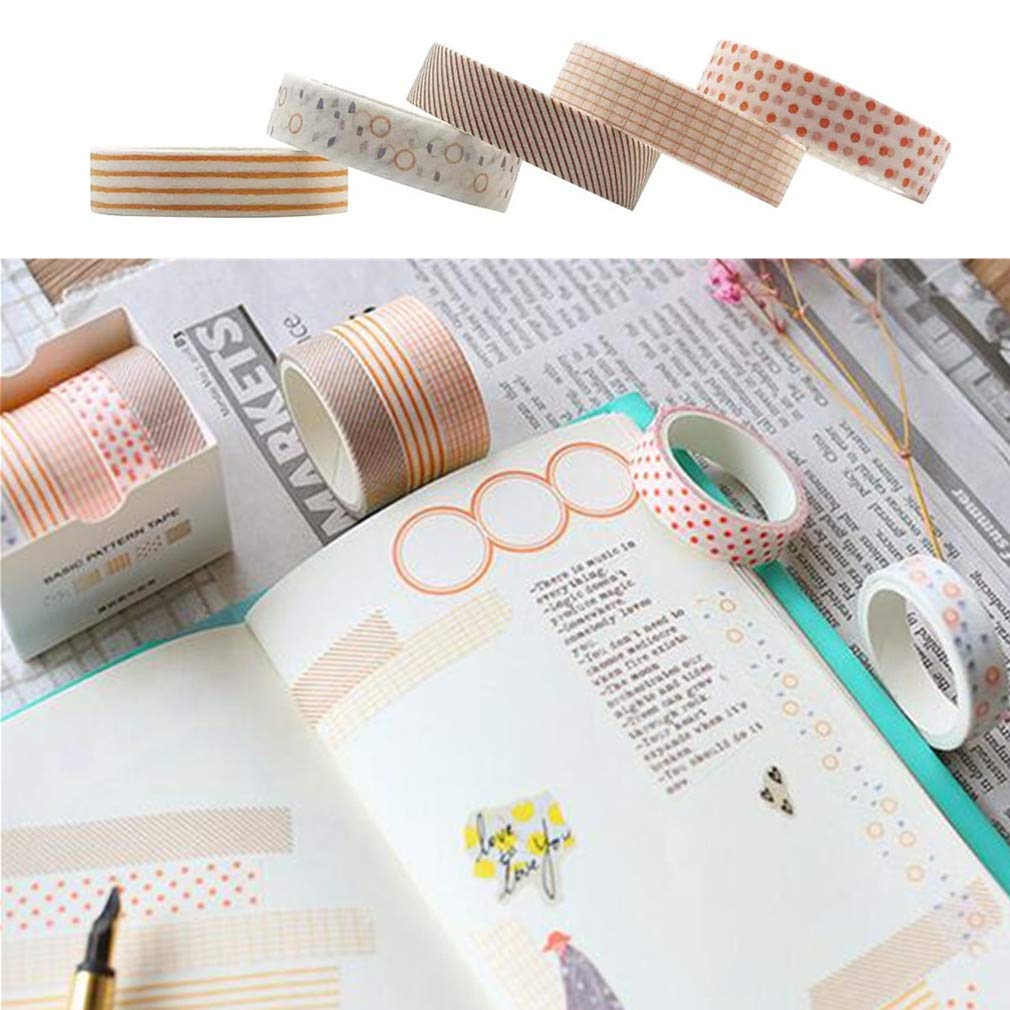Pack De 5 Rollos De Cinta Washi Colorida – Ideal Para Scrapbooking, Decoración De Diarios, álbumes Y Manualidades
