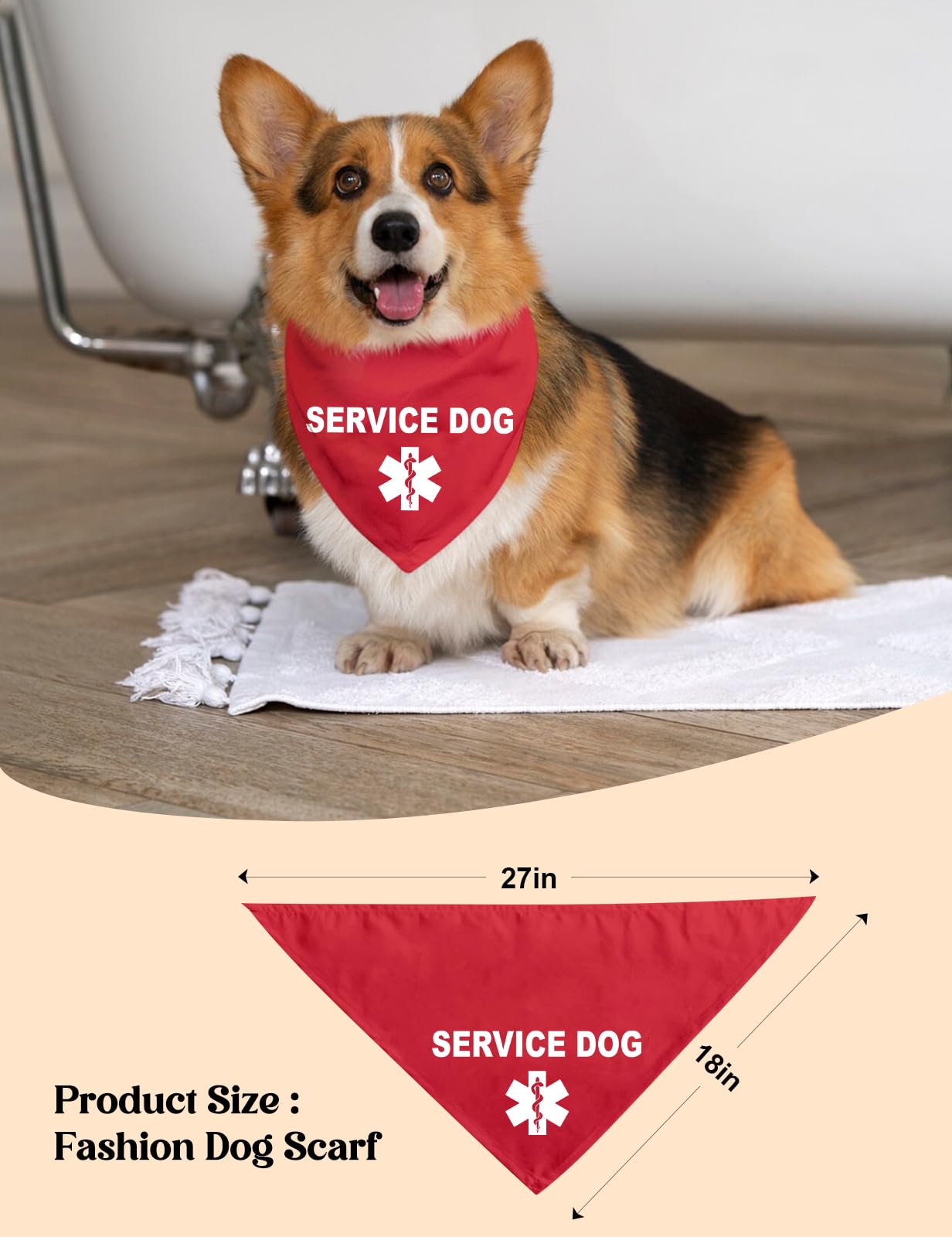 Funny "Service Dog" Red Triangle Bandana For Small/Medium Dogs - Adjustable Pet Scarf