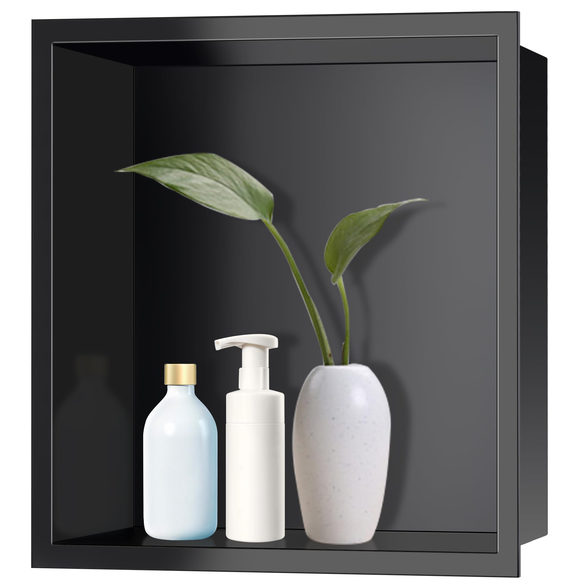 FTL Black Shower Niche 305 x 305 x 95mm,Stainless Steel 304 Shower Niche Wall Insert,No Tile Required Wall Niche,Single Shelf Bathroom Storage Niche,Recessed Wall Niche for Bathroom