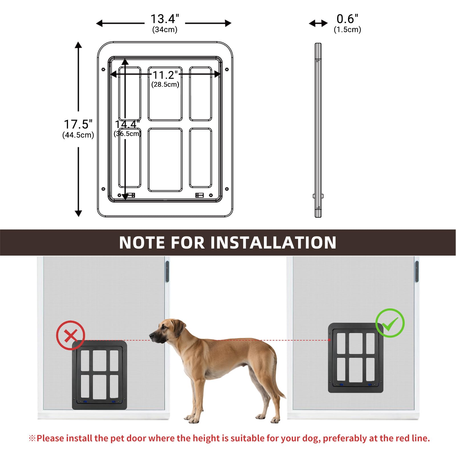 Haustierklappe für Fliegengitter Hundeklappe mit Magneten Katzenklappe Fliegengittertür Einfache Installation für Mittelgroße und Große Hunde-Schwarz (34cm x 44cm)