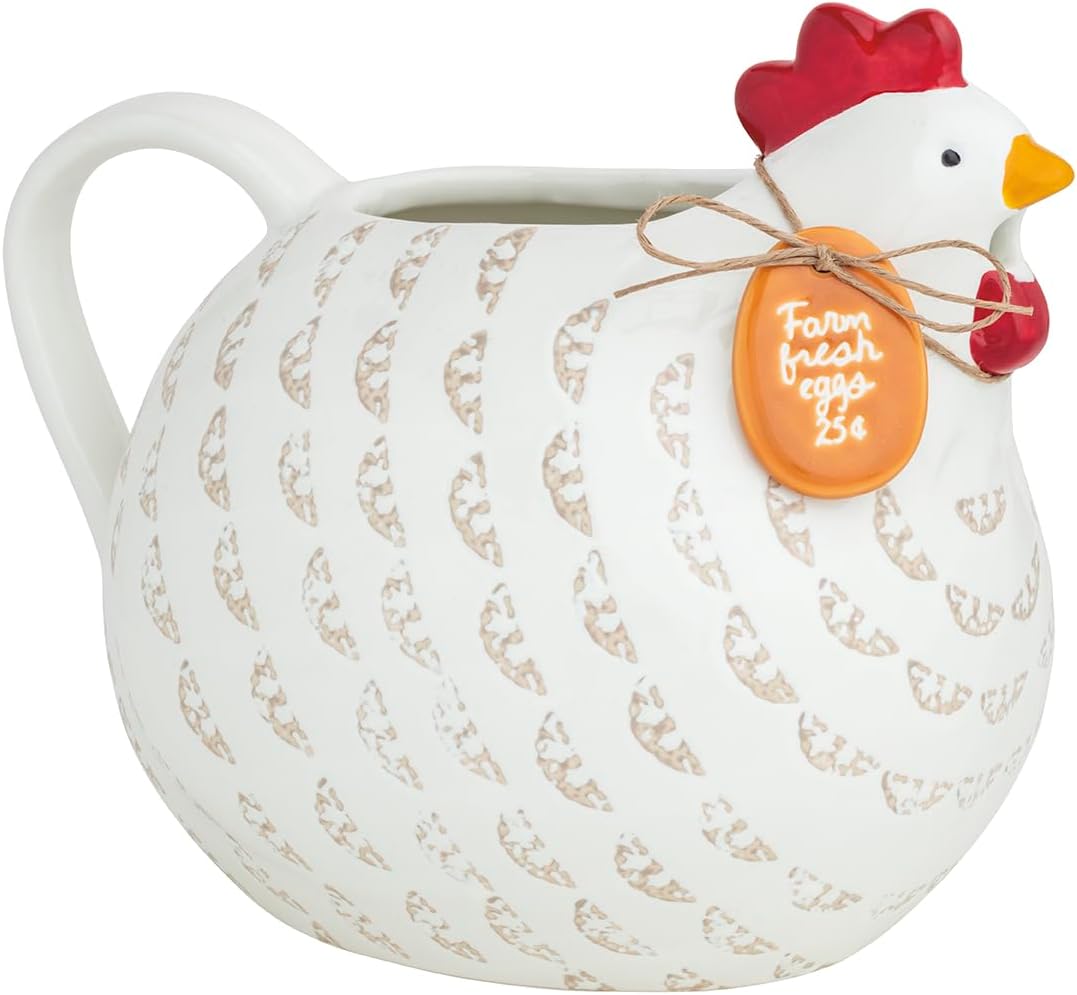 Mud Pie White Stoneware Rooster Pitcher