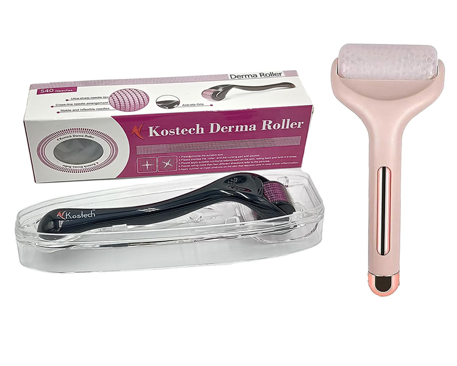 Kostech Derma Roller 1.5mm With 540 Titanium Alloy Needles | Promotes Beard Growth, Hair Regrowth & Ice Roller for Face & Eye Puffiness, Facial Ice Rollers for Face Massager (Ice Roller, 1.5mm)