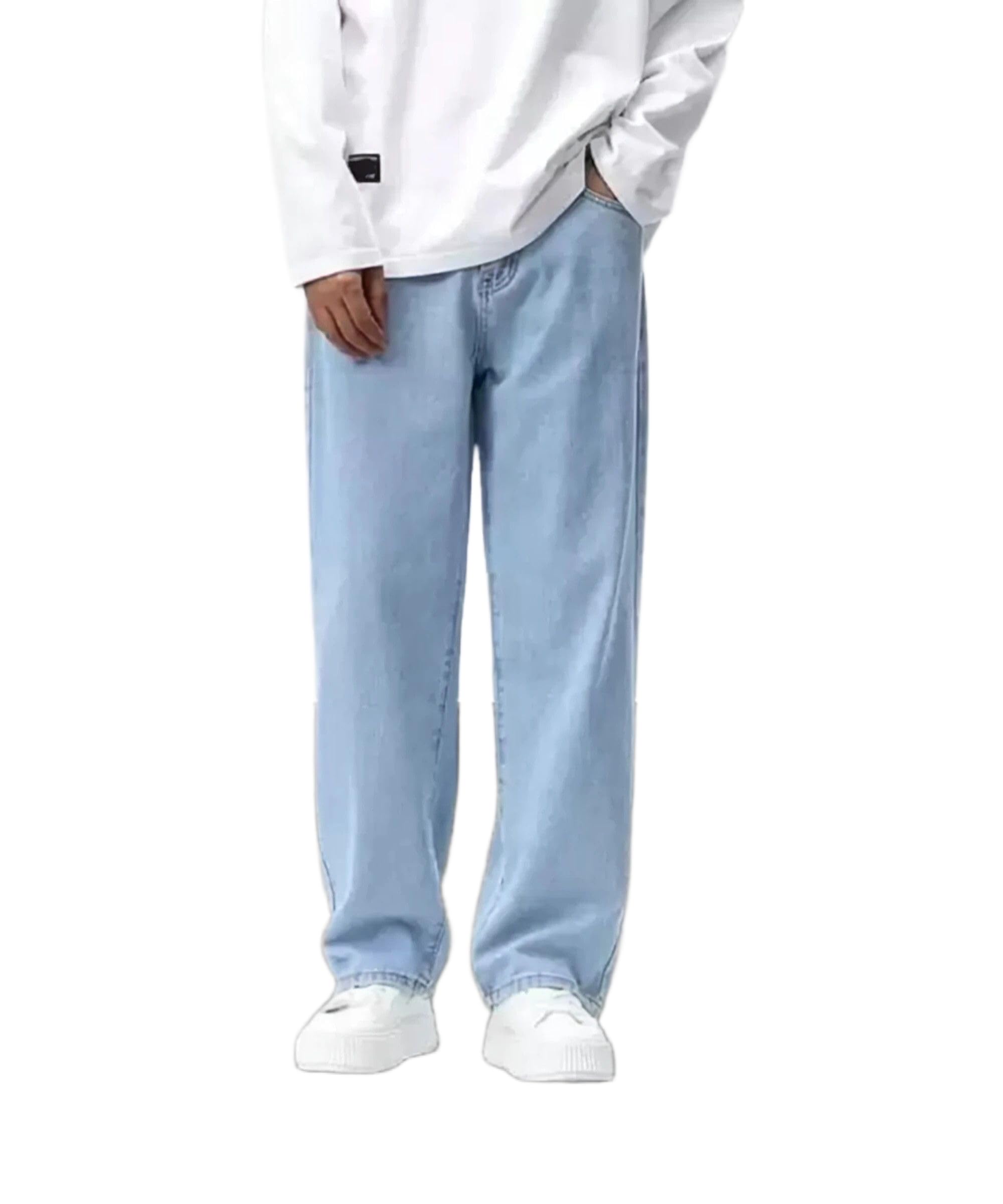 often look Nalaka Loose Fit Men Light Blue Jeans | Tailored Fit | Mid-Rise Waist | Durable Cotton Blend Fabric | Contemporary Solid Finish | All-Season Wear | Style 48-picture-15