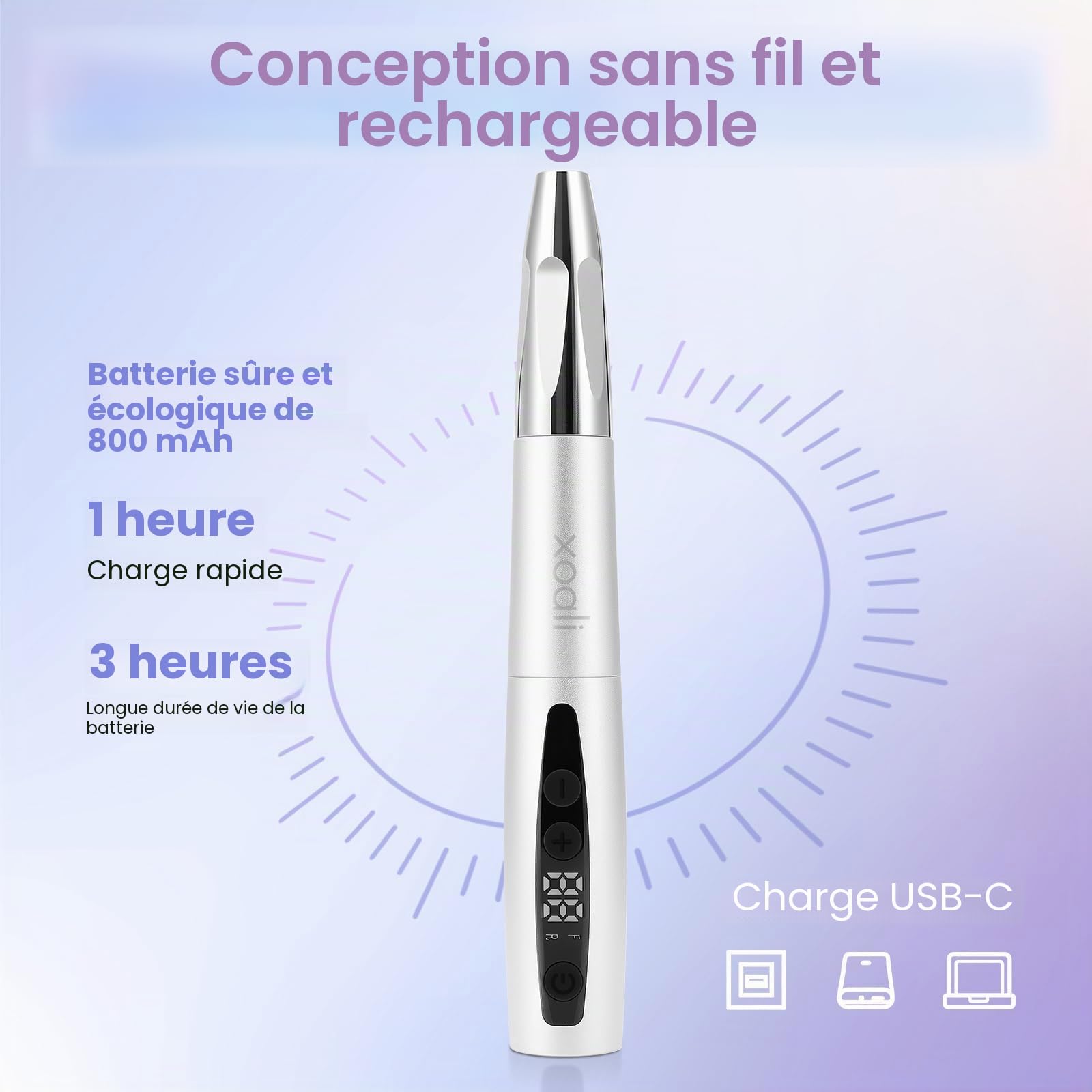 Xoali Ponceuse pour Ongles Professionnel 35000 tr/min,13 en 1 Lime a Ongle Electrique Sans Fil avec écran LCD,Kit de Manucure Pédicure Vitesse Réglable (Silver)