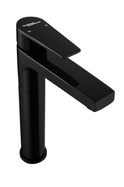 Hindware Italian Collection F360012GRT Element Single Lever Basin Mixer Tall Without Popup Waste,Brass with Chrome Black PVD Finish