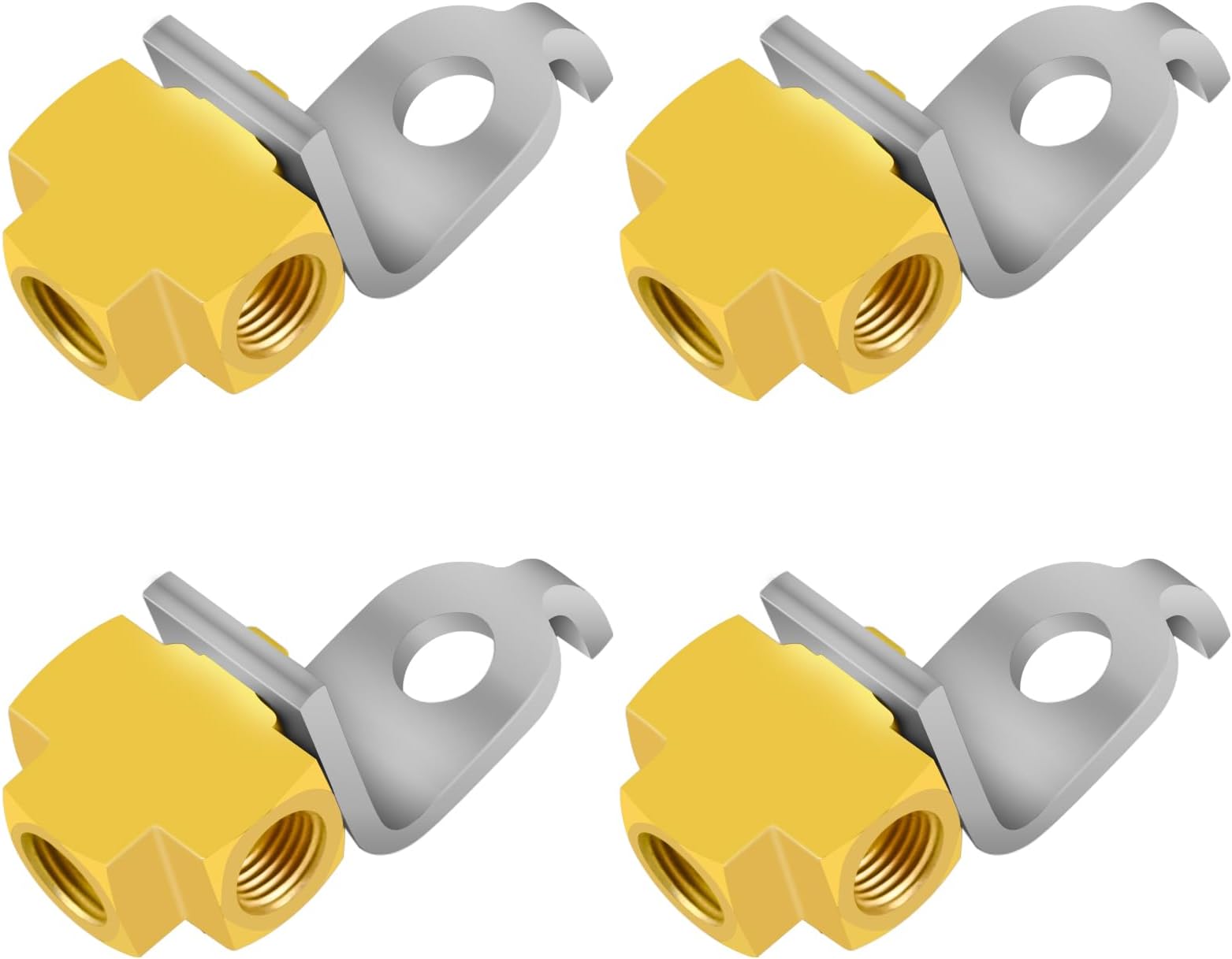 MuHize 3 Way Brake Line Tee - Corrosion Resistant Stainless Steel, 3/16 Brake Line Fitting with Bracket for 3/8-24 UNF Ports | Universal Fit (4 PCS)