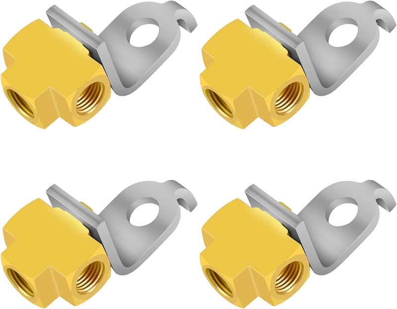 Tee de 3 vias para linha de freio MuHize em latão com suporte – 4 unidades